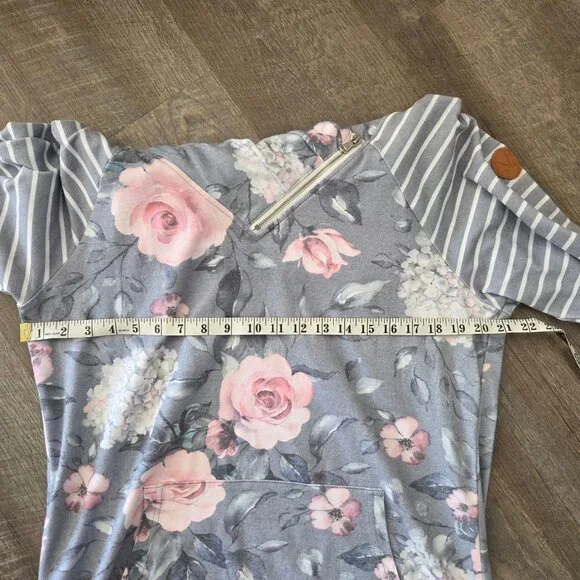 Michelle Mae Womens XL Floral Striped Lightweight Pullover Sweatshirt Cowl Neck - Picture 8 of 9